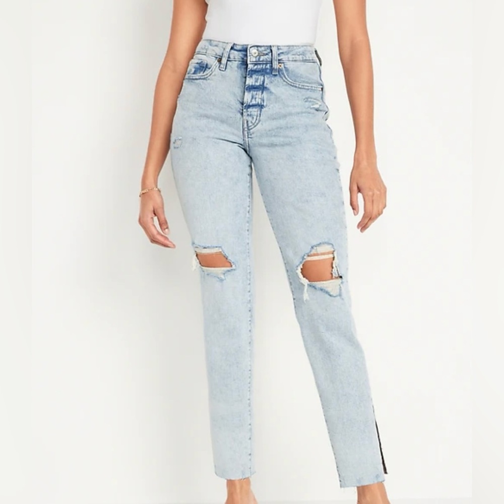 Old Navy Light Blue Distressed Straight Leg Jeans | PLUS SIZE